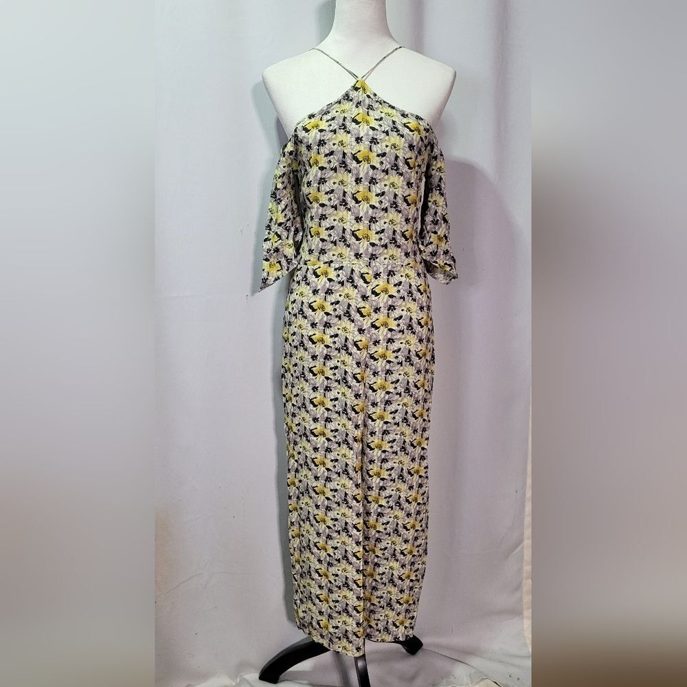 Topshop Women's Halter Floral Print Cold Shoulder Wide Leg Jumpsuit Size 6 EUC - Picture 2 of 12